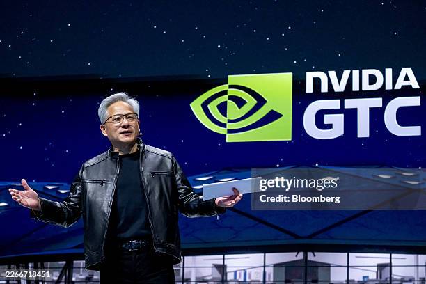 Gtc Conference Jensen Huang, chief executive officer of Nvidia Corp., speaks during ...