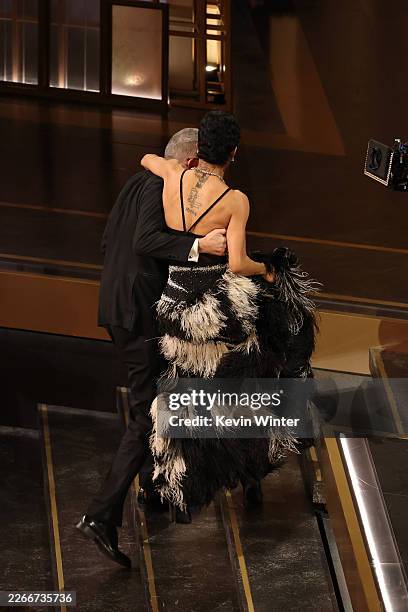 Paul Thomas Anderson and Teyana Taylor accept the Best Picture award for "One Battle After Another" onstage during the 98th Oscars at Dolby Theatre...