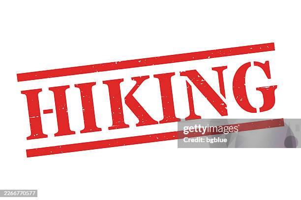 hiking - red rubber stamp on blank background - path logo stock illustrations