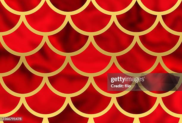 scale pattern stained glass red gold abstract background - fish scale background stock illustrations