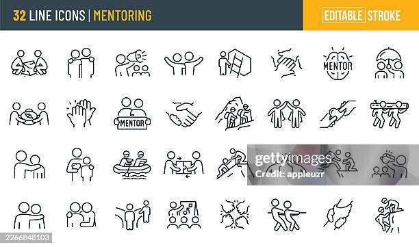 mentoring thin line icons - bearbeitbarer strich - auszubildender stock-grafiken, -clipart, -cartoons und -symbole