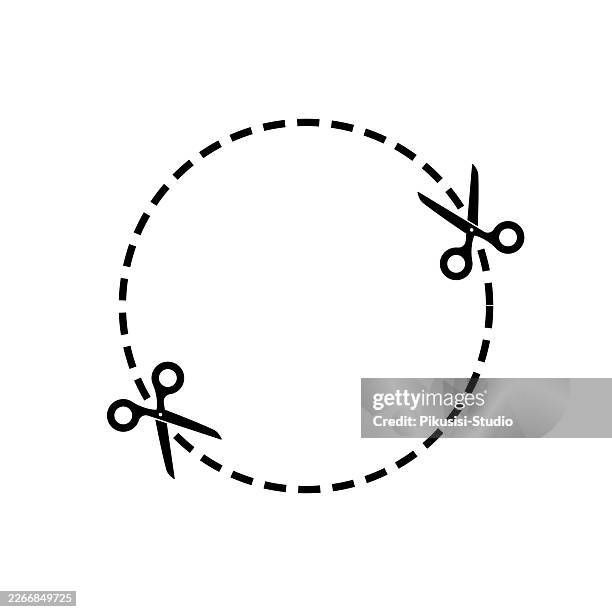 circular dashed cut line with scissors icons, coupon border - scissors cut circle stock illustrations