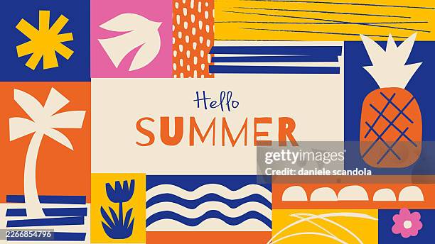 summer presentation template with simple hand drawn modern illustrations - shell pattern stock illustrations