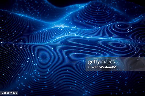 abstract 3d neon data wave background with glowing technology lines - computer technology abstract stock illustrations