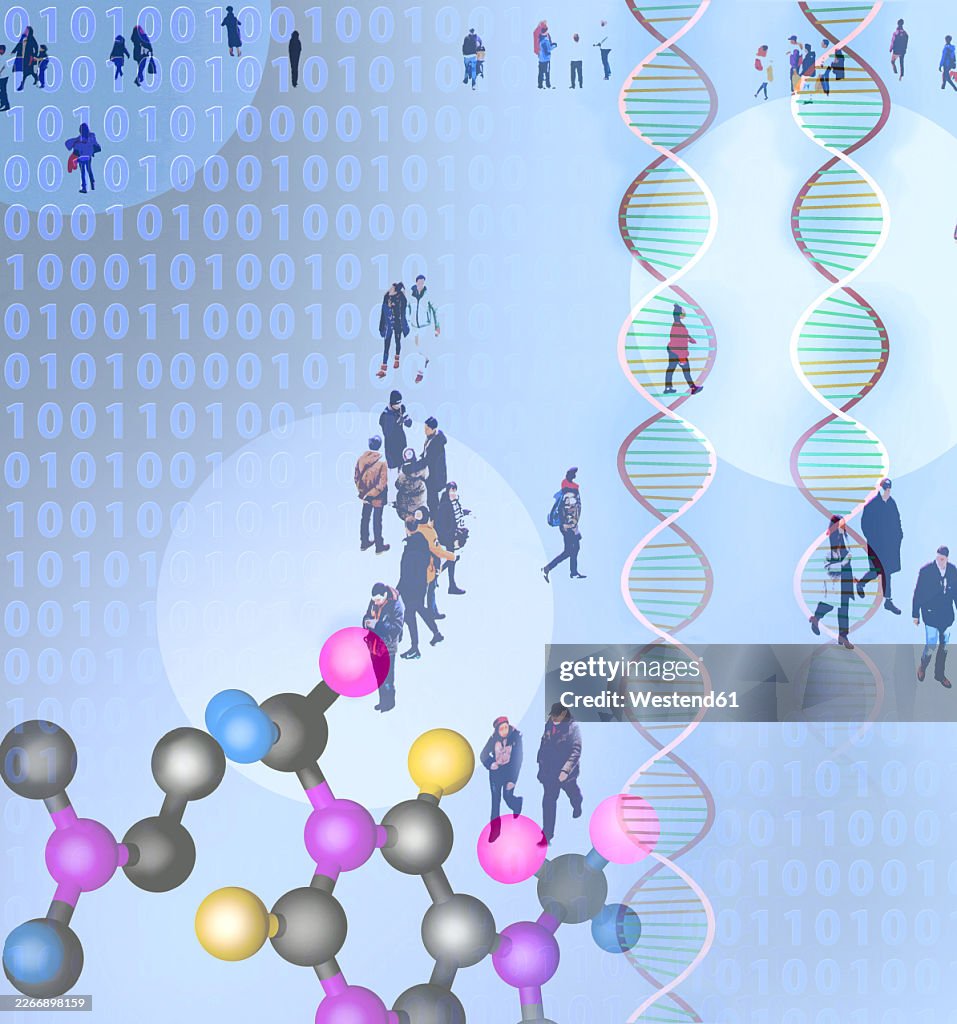 Digital concept of DNA technology with binary code and molecule