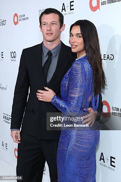 Callum Turner and Dua Lipa attend Elton John AIDS Foundation's 34th Annual Academy Awards Viewing Party on March 15, 2026 in West Hollywood,...