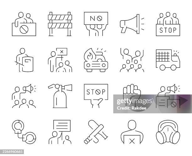 protest - thin line icons - emergency equipment stock illustrations