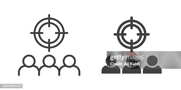 target audience thin line and glyph solid icon. editable stroke and perfect pixel isolated on transparent background - team building exercise stock illustrations