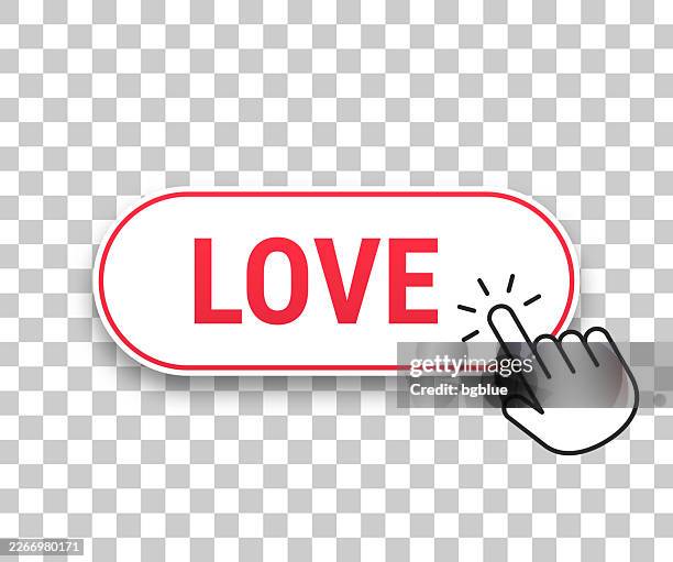 love - 3d click web button with hand cursor on blank background - couple moving boxes stock illustrations