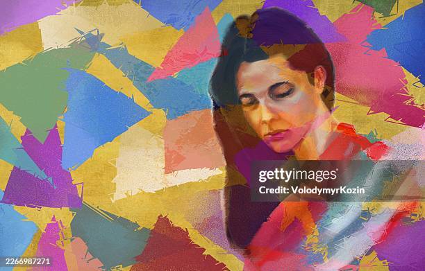 picturesque portrait of a woman. illustration of sadness, loss - sulking stock illustrations
