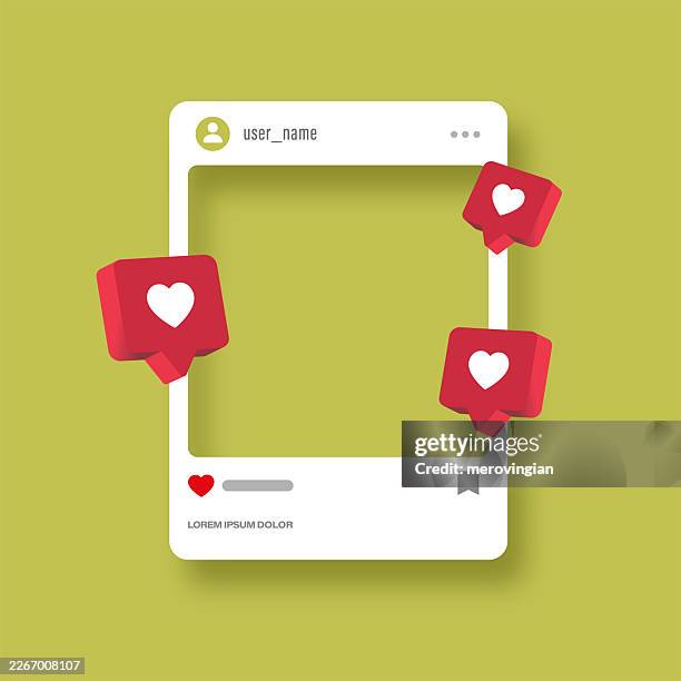 3d looking social media frame with hearts - social post stock illustrations