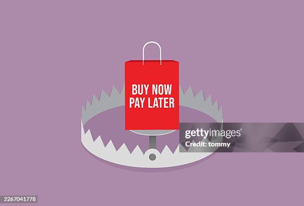 buy now pay later shopping bag with trap - deadline stock illustrations