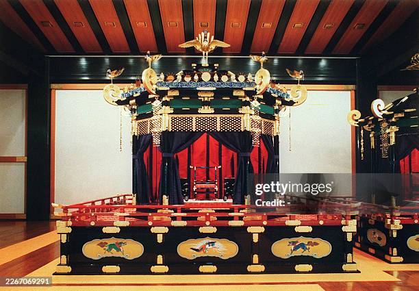 The Chrysanthemum throne, Takamikura, is shown in this hand out photo, November 11, 1990. The "enthronement ceremony" was based on the myths of...