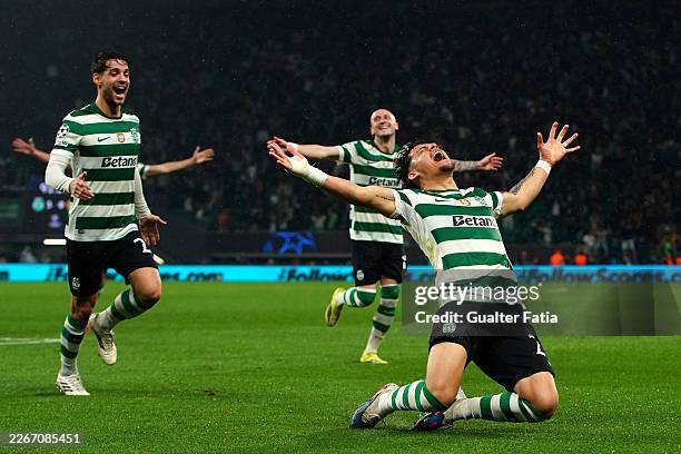 Maximiliano Araujo of Sporting Clube de Portugal celebrates scoring his team's fourth goal during the UEFA Champions League 2025/26 Round of 16...