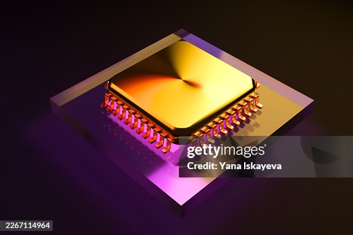 Futuristic microchip processor symbolizing advanced AI computing power Futuristic microchip processor symbolizing advanced AI computing power
