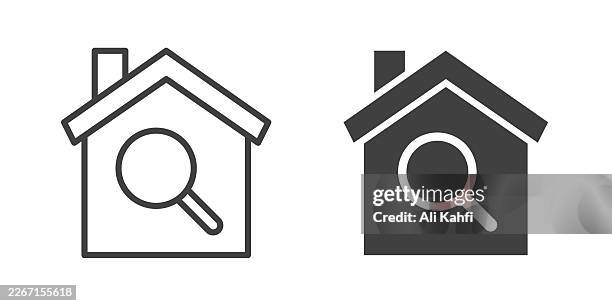 property inspection thin line and glyph solid icon. editable stroke and perfect pixel isolated on transparent background - looking backwards stock illustrations
