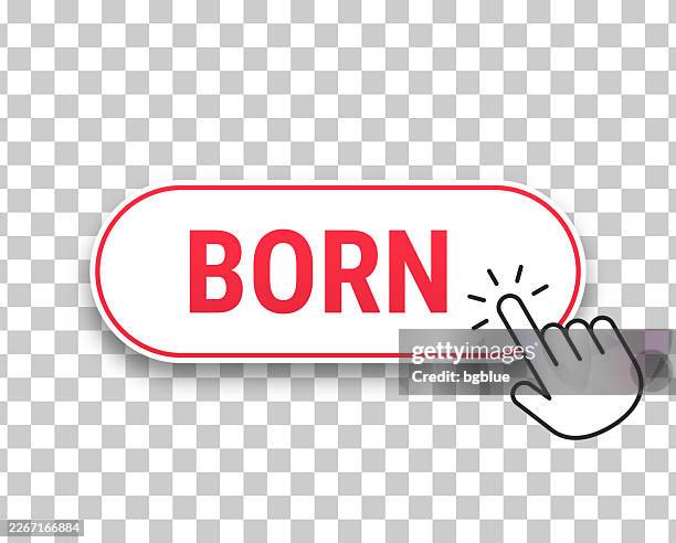 born - 3d click web button with hand cursor on blank background - restart button stock illustrations