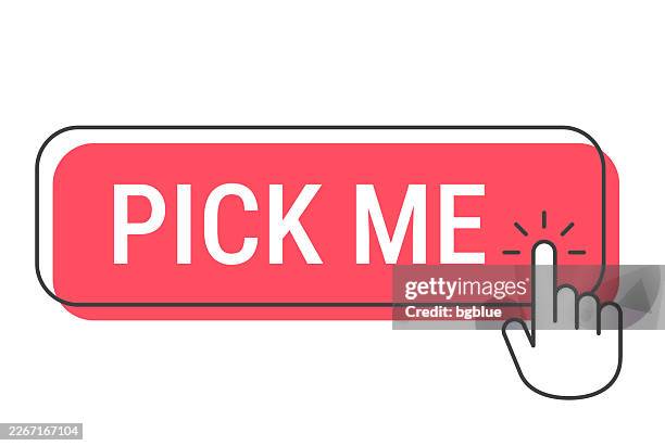 pick me - click button with hand cursor on white background - contact me stock illustrations