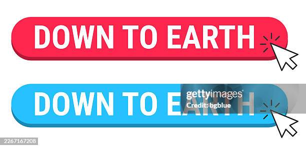 down to earth - red and blue buttons with cursor on white background - authentic stock illustrations