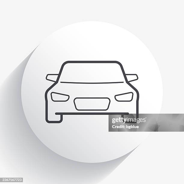 car - front view. icon on circle button with long shadow - front windshield stock illustrations