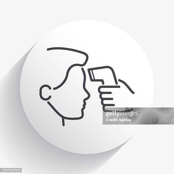 body temperature check. icon on circle button with long shadow - forehead temperature check stock illustrations