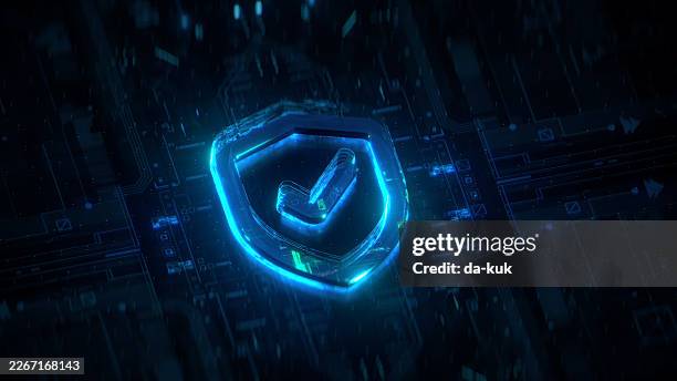 cyber security concept. futuristic shield icon background representing hacker attack protection and internet security - safe space stock pictures, royalty-free photos & images