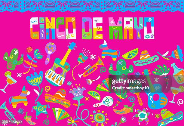 cinco de mayo - tissue paper collage stock illustrations