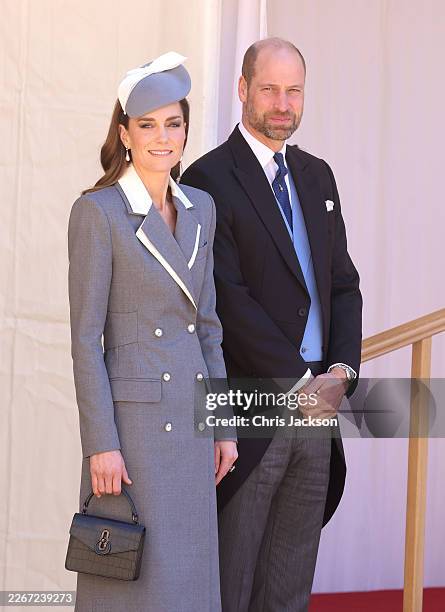 Prince William, Prince of Wales and Catherine, Princess of Wales during the Ceremonial Welcome and Inspection of the Guard of Honour on the first day...