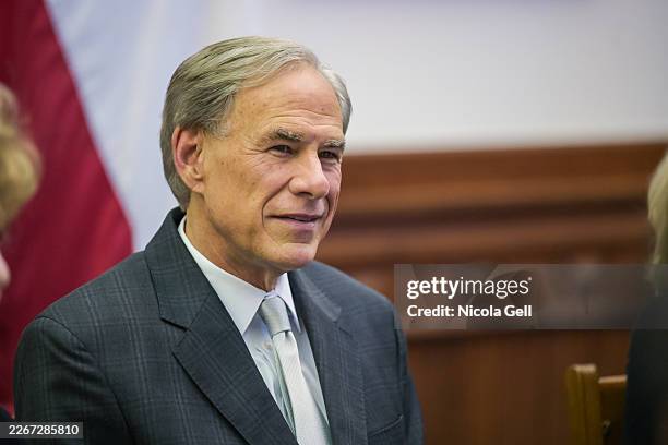 Texas Governor Greg Abbott attends as HRH the Crown Princess of Sweden and Sweden's Minister for Foreign Affairs visit Austin at the Texas State...