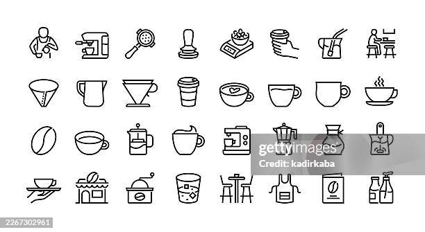 barista-schlange-icon-set. objektgruppe. kaffee, espresso. - kantine stock-grafiken, -clipart, -cartoons und -symbole