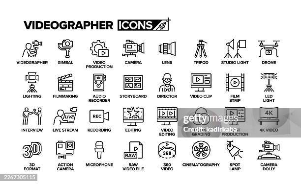 videographer line icon set. group of object. - film crew stock illustrations