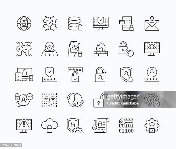 thin security line icon set · 30 icons - cloud security stock illustrations