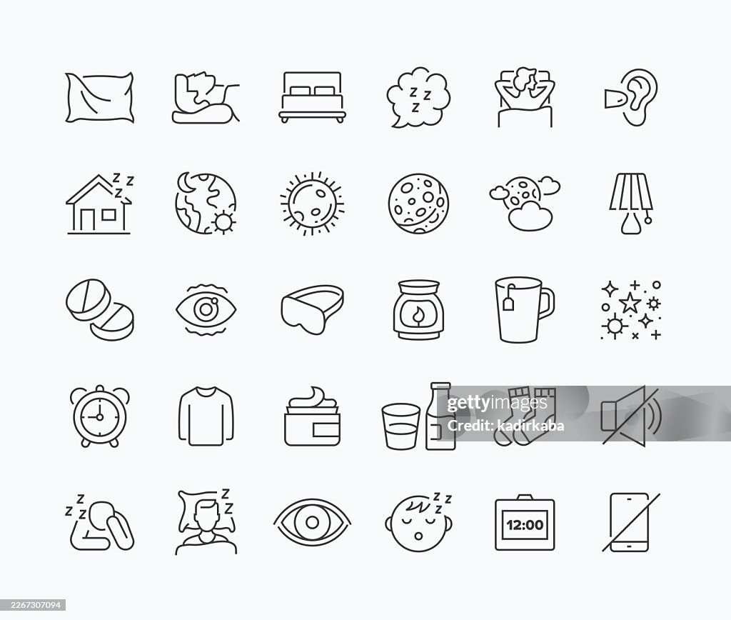 Thin Sleeping Line Icon Set · 30 Icons