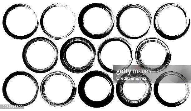 black brush stroke circles - rough circle shape stock illustrations