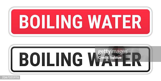 boiling water - red and black labels on white background - boiling water stock illustrations
