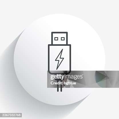 USB charging plug. Icon on circle button with long shadow USB charging plug. Icon on circle button with long shadow