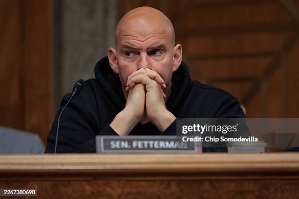 Senate Homeland Security and Governmental Affairs Committee member Sen. John Fetterman votes to advance Sen. Markwayne Mullin to be Secretary of the...