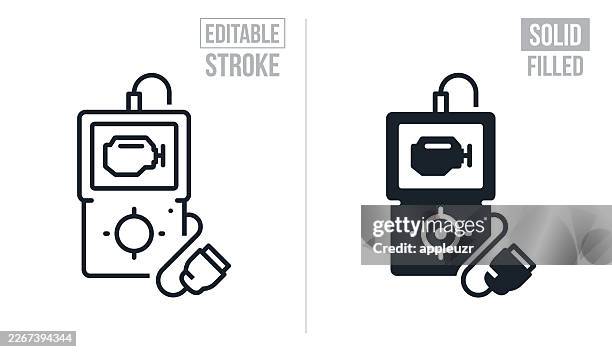 engine diagnostic scanner - editable stroke and solid icons - engine diagnostics stock illustrations