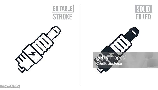 spark plug - editable stroke and solid icons - spark plug stock illustrations