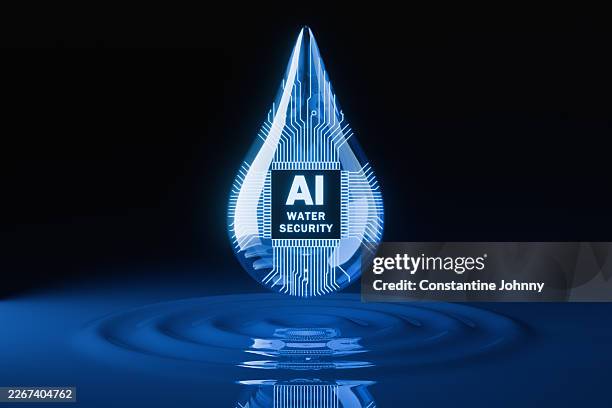 ai water security concept with circuit board inside glowing blue water drop - data science stock pictures, royalty-free photos & images
