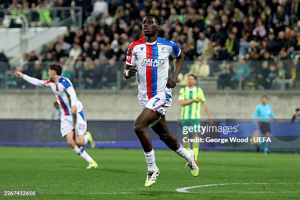 Ismaila Sarr of Crystal Palace celebrates scoring his team's first goal during the UEFA Conference League 2025/26 round of 16 second leg match...