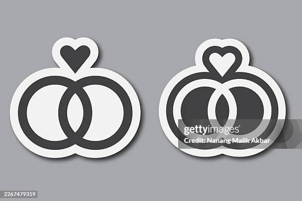 wedding ring sticker icon set - wedding ring isolated stock illustrations