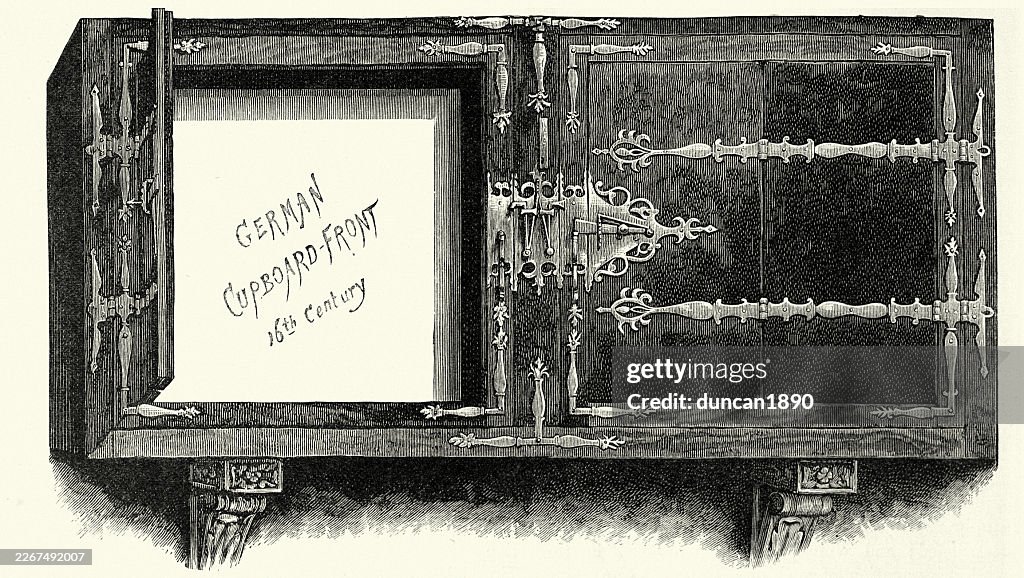 German cupboard 16th Century, Vintage illustration