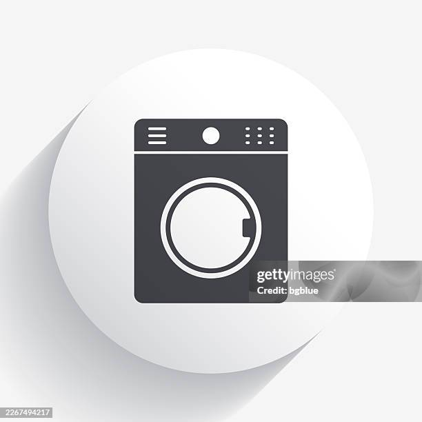 washing machine. icon on circle button with long shadow - cleaning electronics stock illustrations
