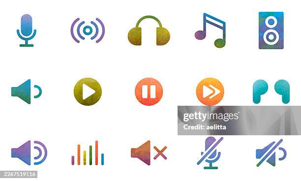 media player icon set - wireless earbuds stock illustrations