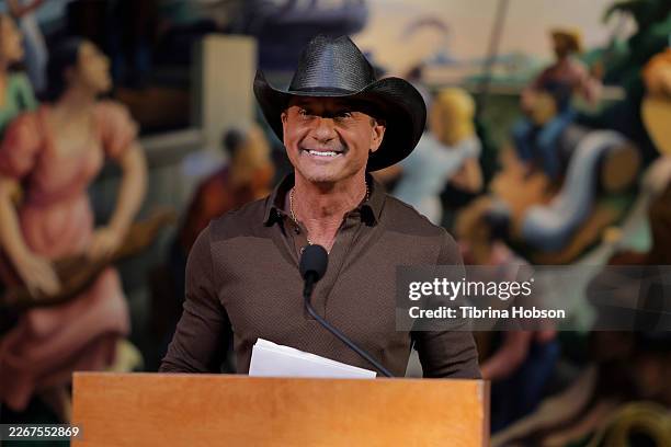 Inductee, Tim McGraw speaks onstage at the Country Music Hall of Fame Inductee Press Conference at Country Music Hall of Fame and Museum on March 20,...