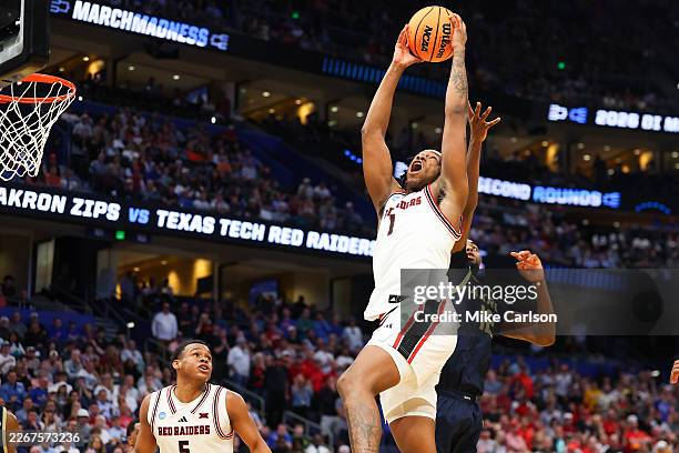 Tyeree Bryan of the Texas Tech Red Raiders rebounds the ball against the Akron Zips during the second half in the first round of the 2026 NCAA Men's...