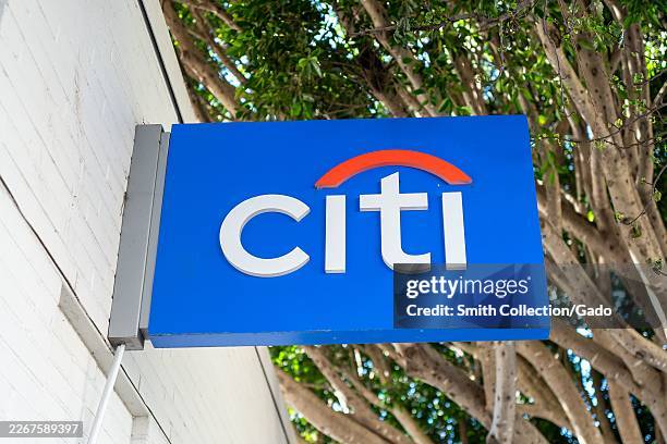 Sign with logo at Fillmore District branch of Citibank, San Francisco, California, March 18, 2026.