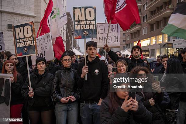 People are seen during a protest against Italian Prime Minister Giorgia Meloni following the constitutional referendum results in Naples, Italy on...