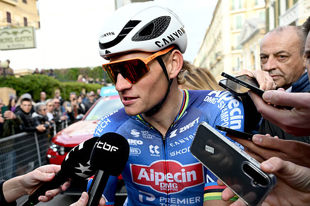 Mathieu van der Poel of Netherlands and Team Alpecin-Premier Tech meets the media press after the 117th Milano-Sanremo 2026, Men's Elite a 298km one...